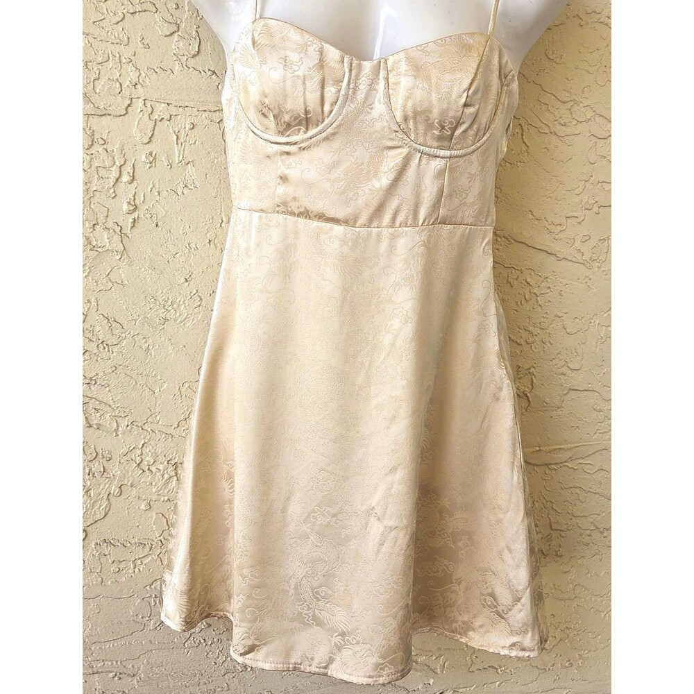 Princess Polly Ivory Dragon Print Mini Satin Slip Dress 4 Underwire Twee 90s Y2k